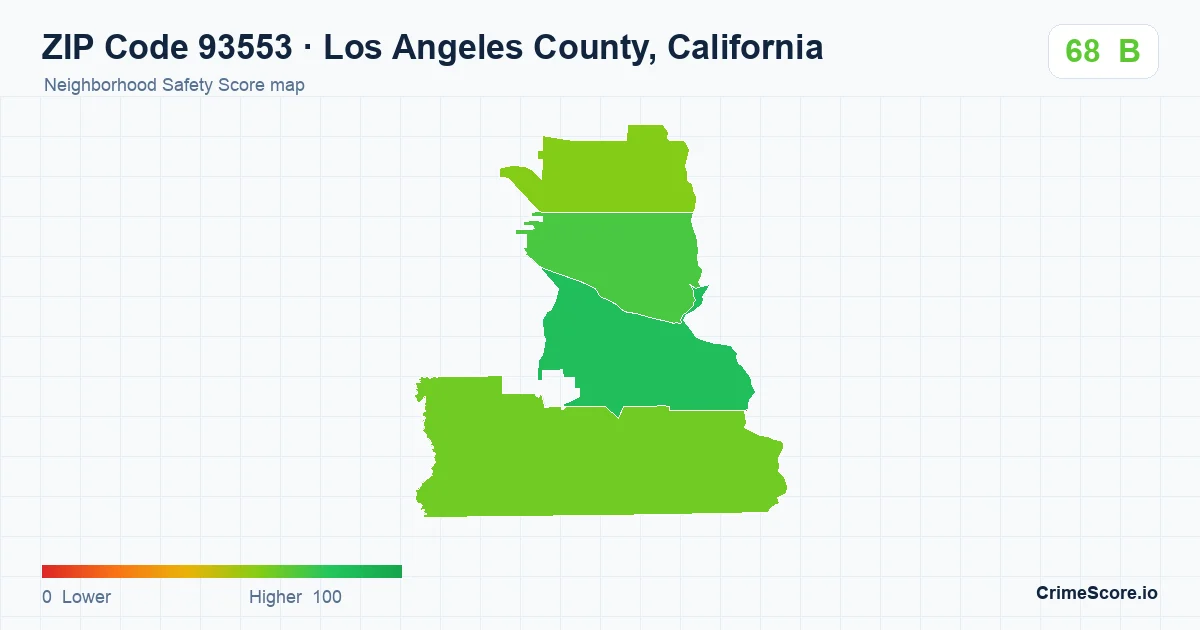 ZIP Code 93553 in Los Angeles County, California neighborhood Safety Score map