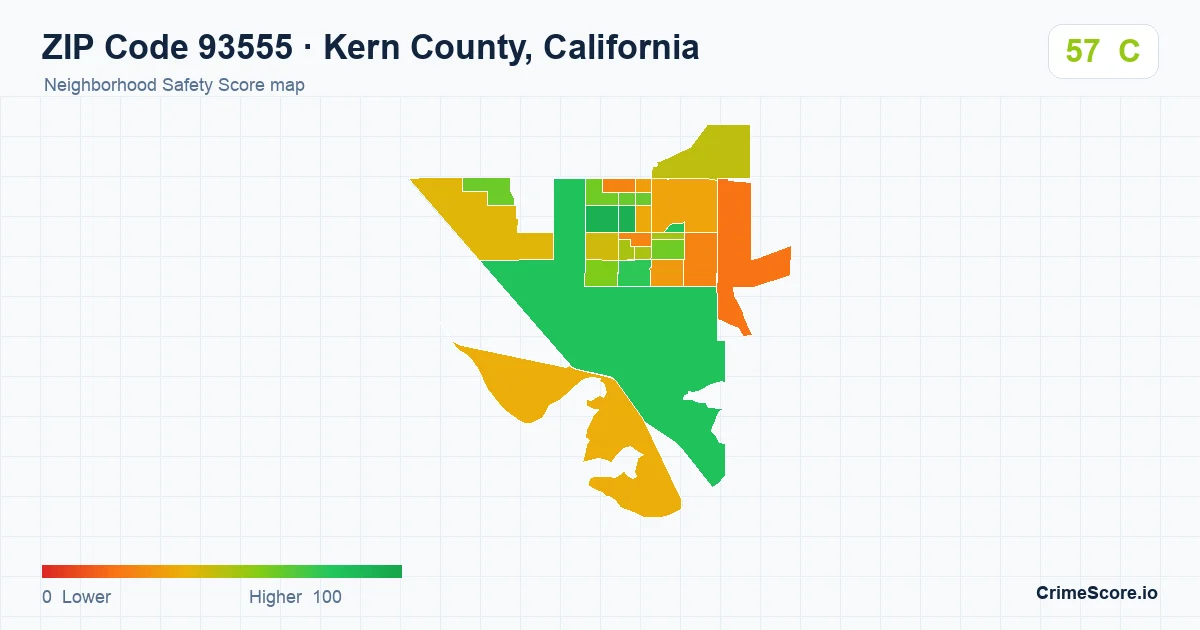 ZIP Code 93555 in Kern County, California neighborhood Safety Score map