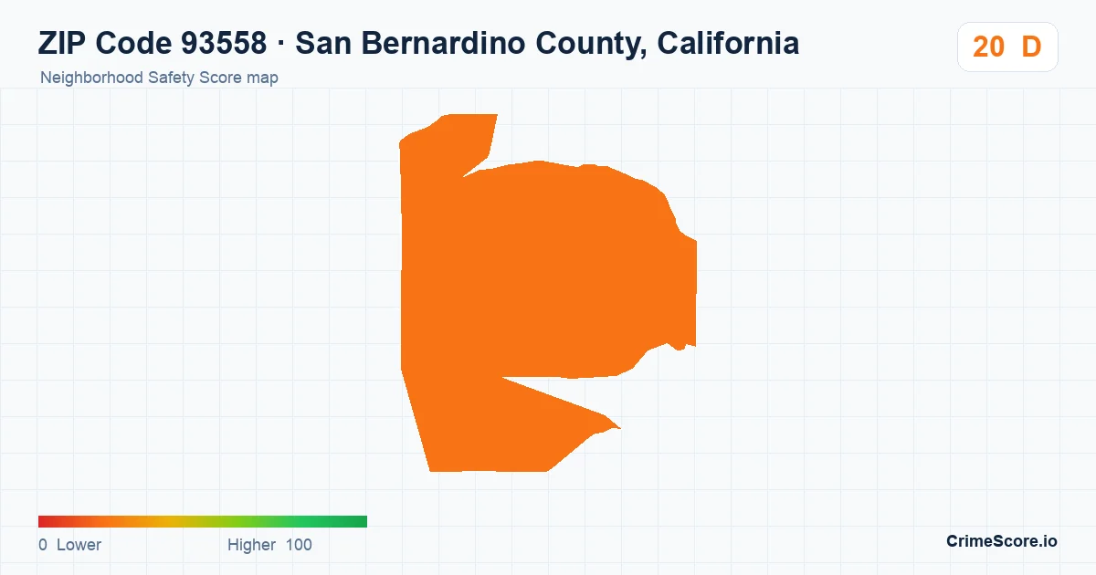 ZIP Code 93558 in San Bernardino County, California neighborhood Safety Score map