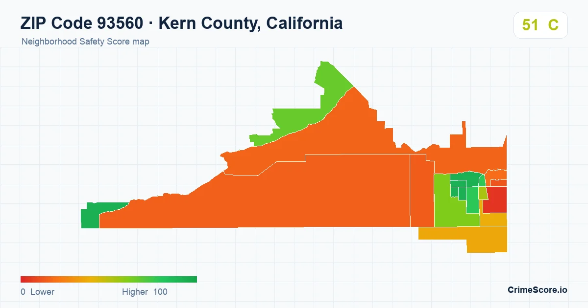 ZIP Code 93560 in Kern County, California neighborhood Safety Score map