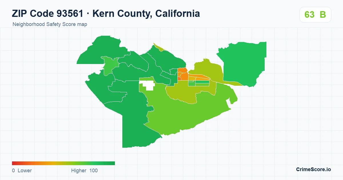 ZIP Code 93561 in Kern County, California neighborhood Safety Score map