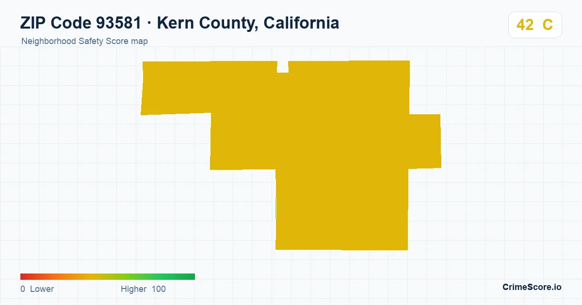 ZIP Code 93581 in Kern County, California neighborhood Safety Score map