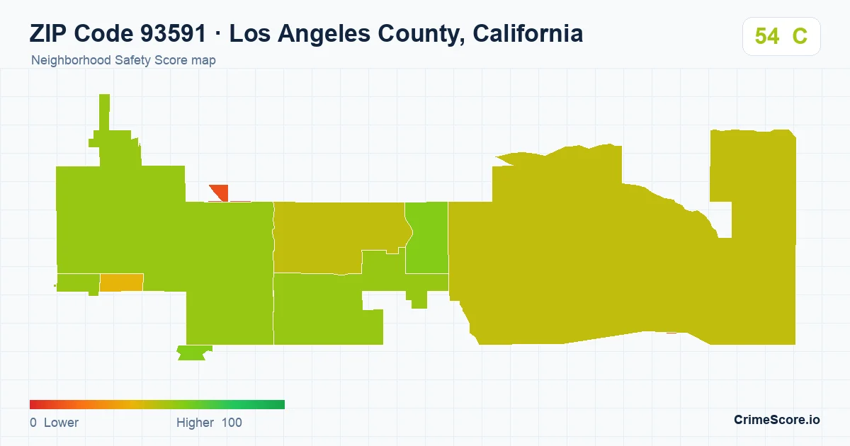 ZIP Code 93591 in Los Angeles County, California neighborhood Safety Score map