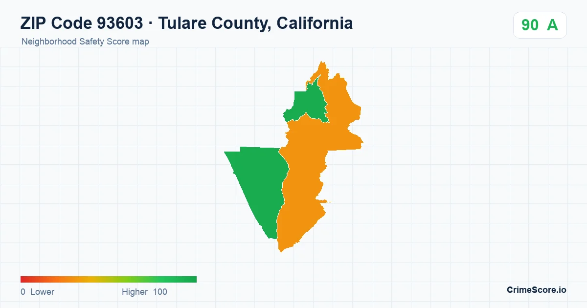 ZIP Code 93603 in Tulare County, California neighborhood Safety Score map