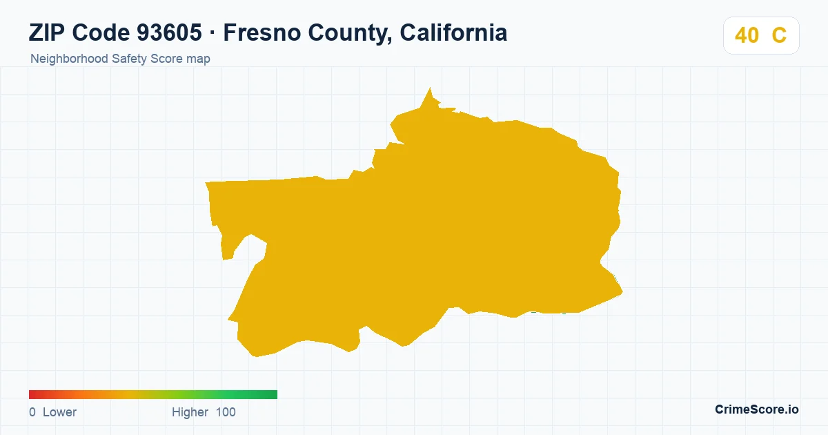 ZIP Code 93605 in Fresno County, California neighborhood Safety Score map
