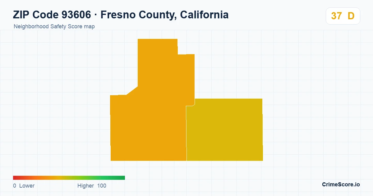 ZIP Code 93606 in Fresno County, California neighborhood Safety Score map