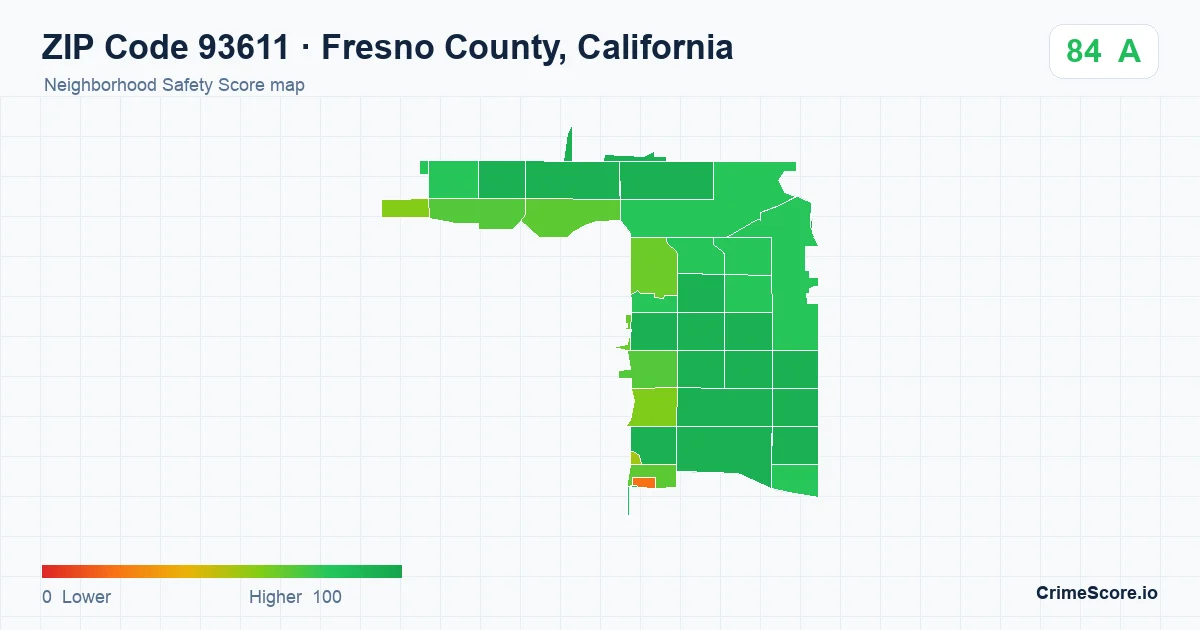 ZIP Code 93611 in Fresno County, California neighborhood Safety Score map