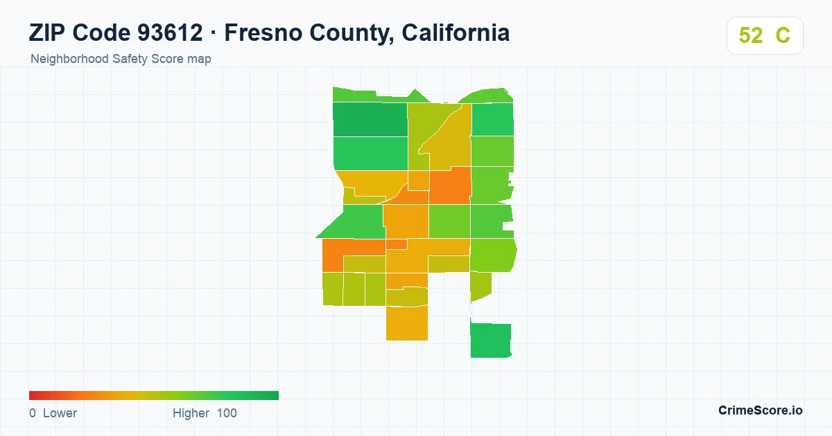 ZIP Code 93612 in Fresno County, California neighborhood Safety Score map