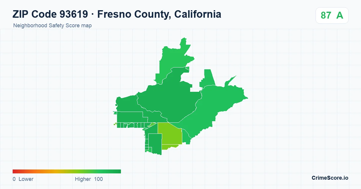 ZIP Code 93619 in Fresno County, California neighborhood Safety Score map