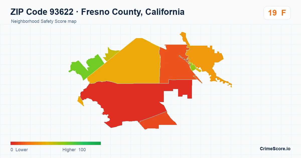 ZIP Code 93622 in Fresno County, California neighborhood Safety Score map