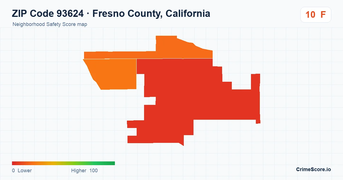 ZIP Code 93624 in Fresno County, California neighborhood Safety Score map