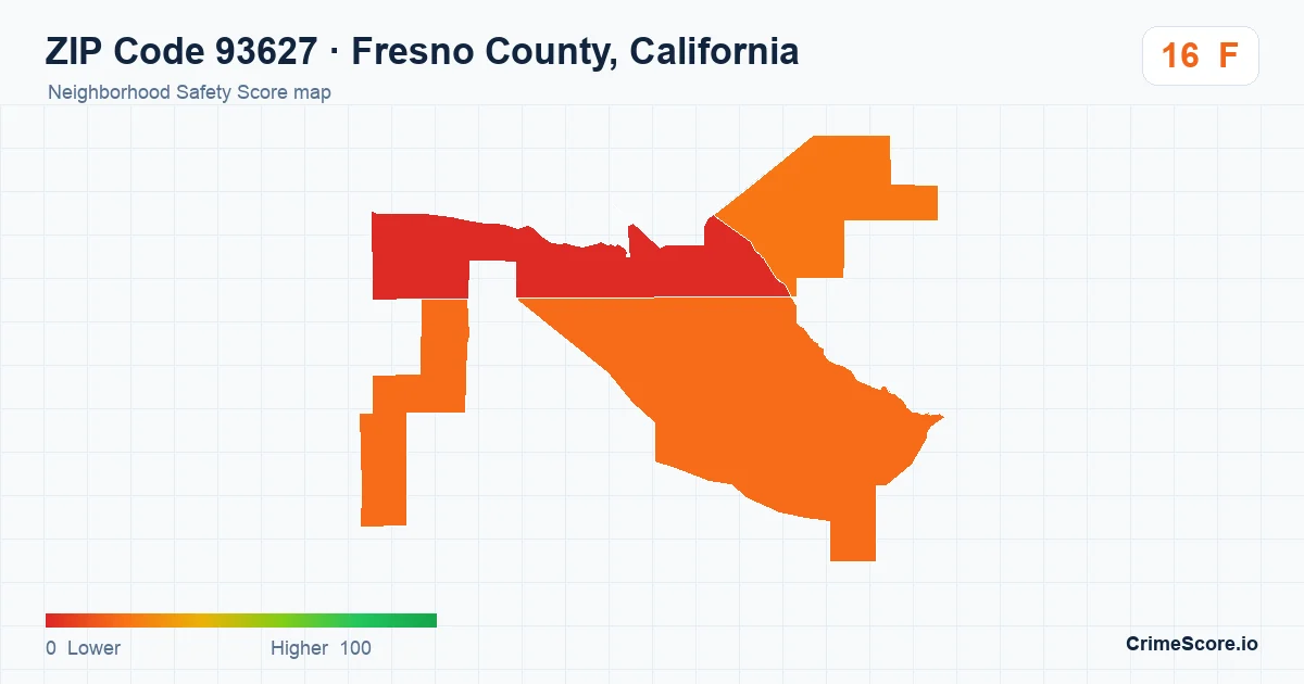 ZIP Code 93627 in Fresno County, California neighborhood Safety Score map