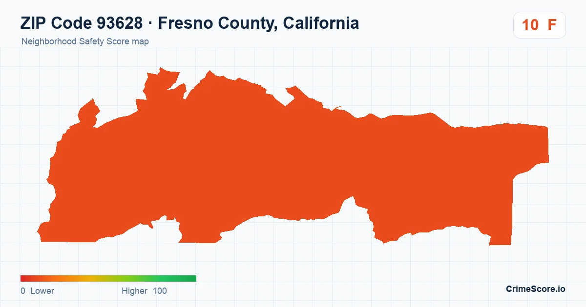 ZIP Code 93628 in Fresno County, California neighborhood Safety Score map