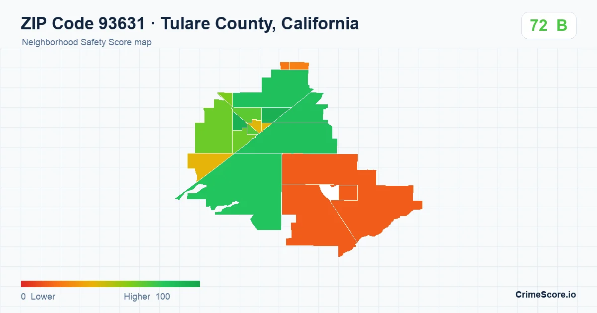 ZIP Code 93631 in Tulare County, California neighborhood Safety Score map