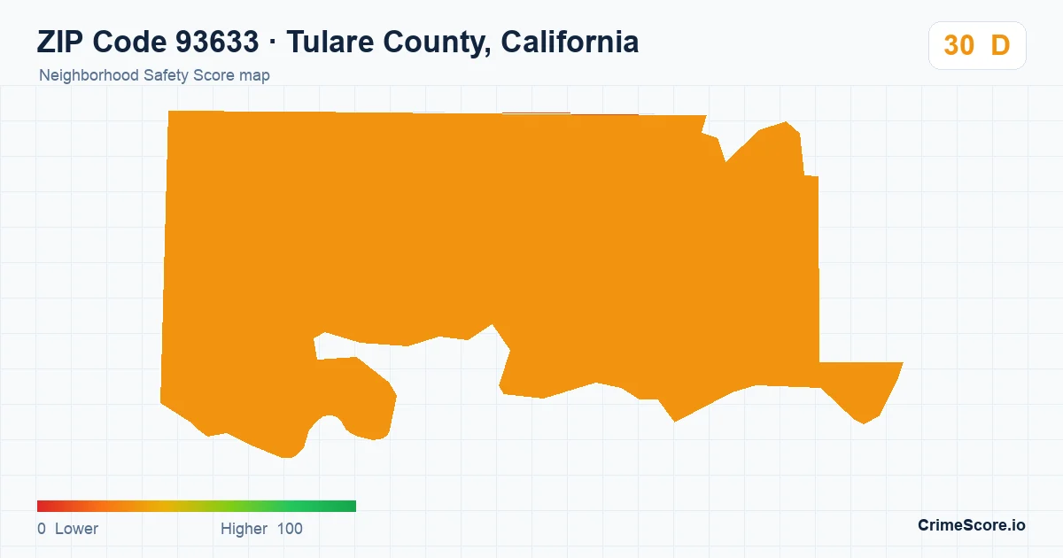 ZIP Code 93633 in Tulare County, California neighborhood Safety Score map