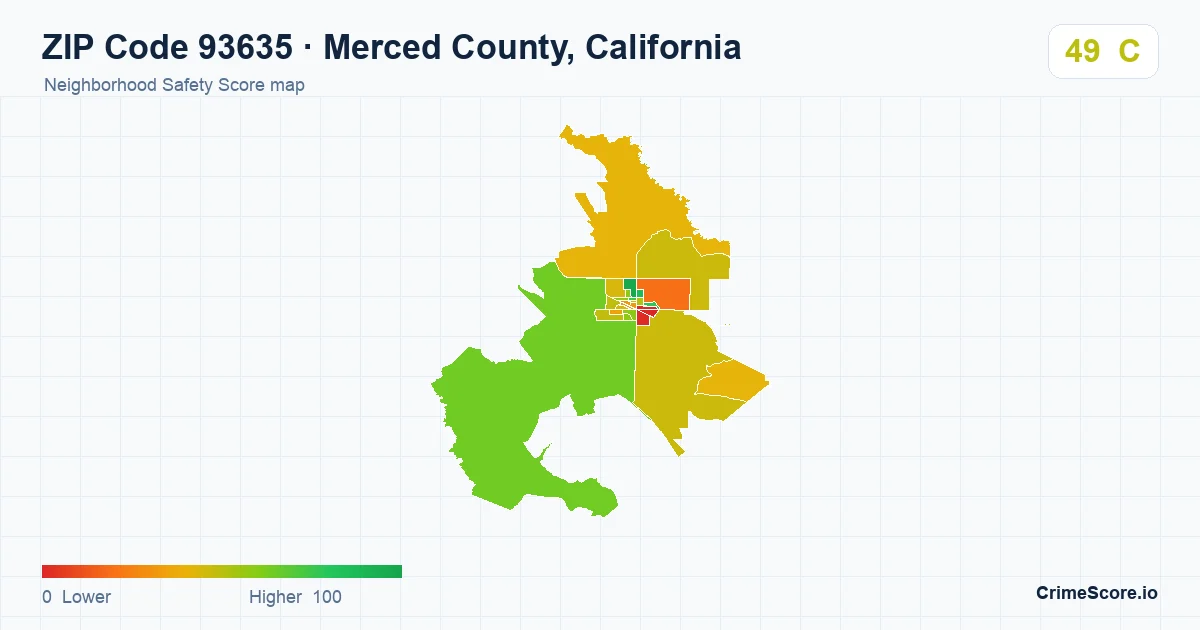 ZIP Code 93635 in Merced County, California neighborhood Safety Score map
