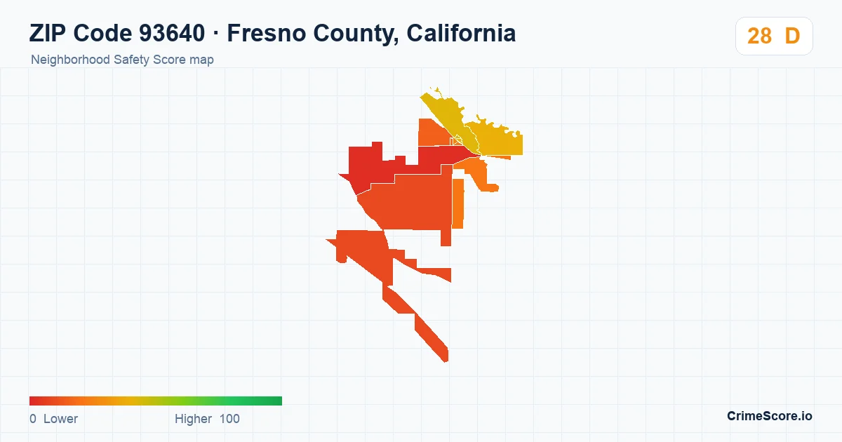 ZIP Code 93640 in Fresno County, California neighborhood Safety Score map