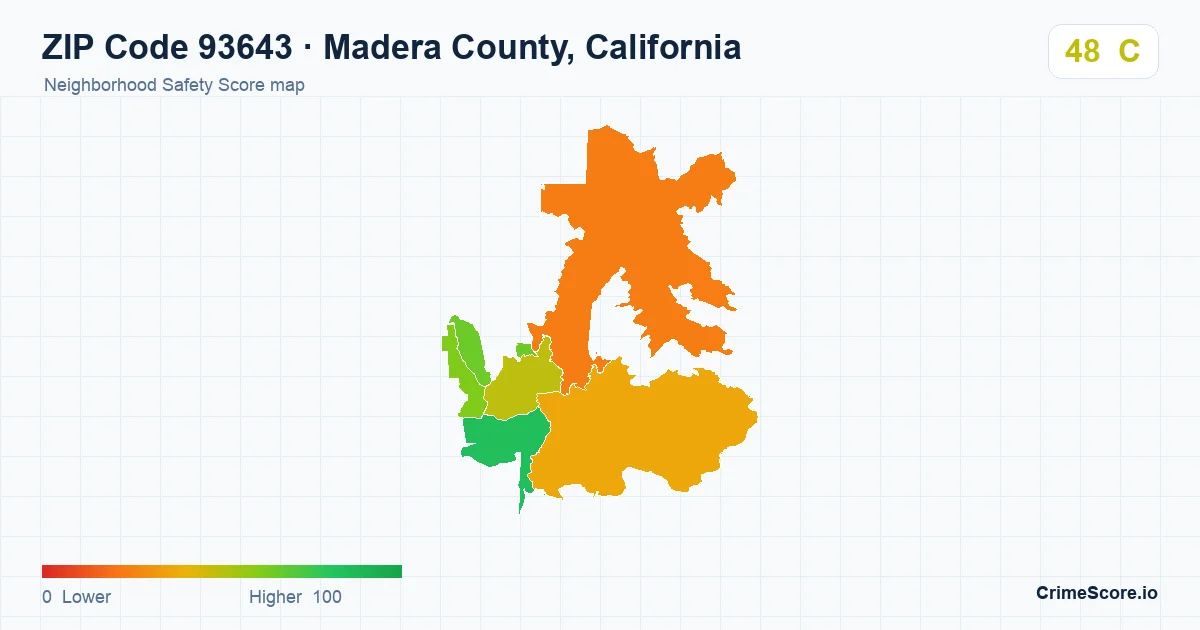 ZIP Code 93643 in Madera County, California neighborhood Safety Score map