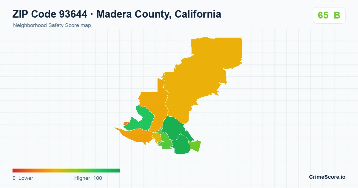 ZIP Code 93644 in Madera County, California neighborhood Safety Score map