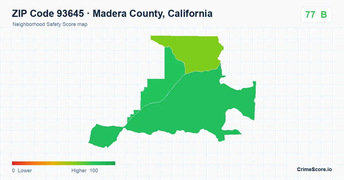 ZIP Code 93645 in Madera County, California neighborhood Safety Score map