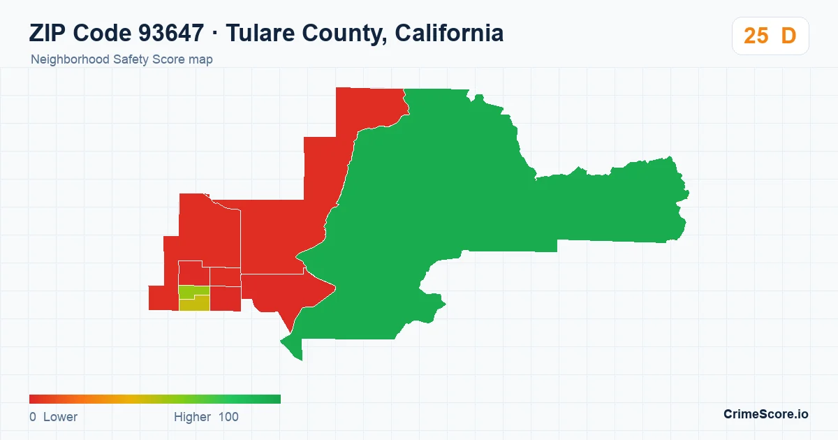 ZIP Code 93647 in Tulare County, California neighborhood Safety Score map