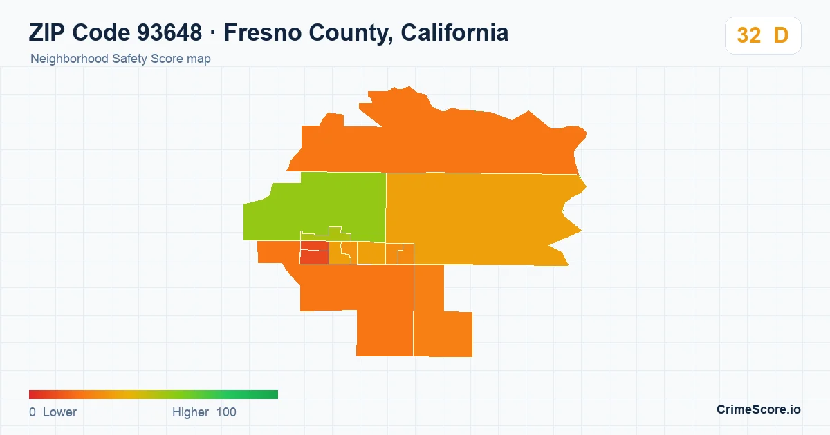 ZIP Code 93648 in Fresno County, California neighborhood Safety Score map