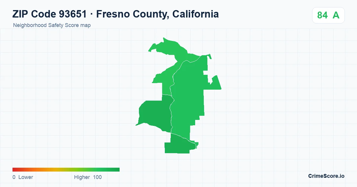 ZIP Code 93651 in Fresno County, California neighborhood Safety Score map