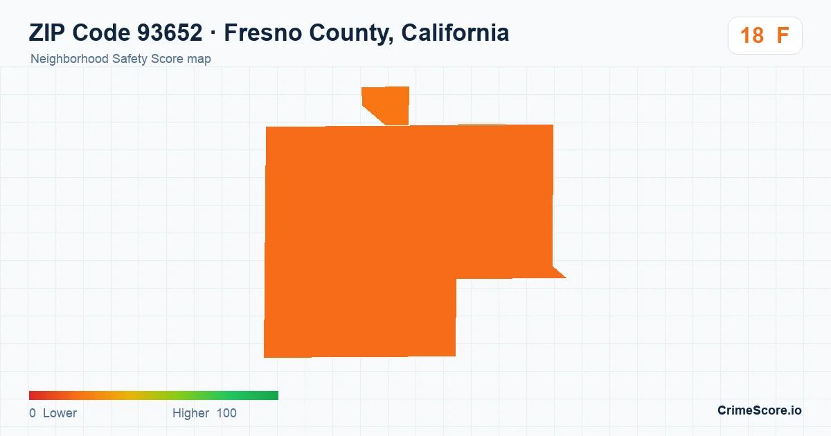 ZIP Code 93652 in Fresno County, California neighborhood Safety Score map