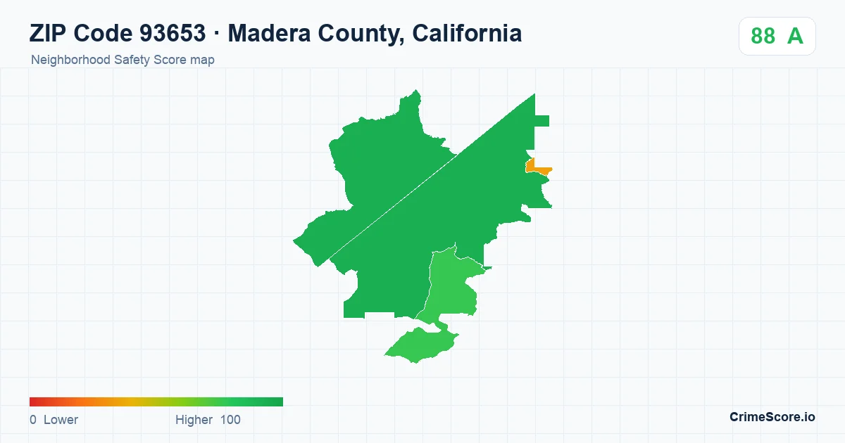 ZIP Code 93653 in Madera County, California neighborhood Safety Score map