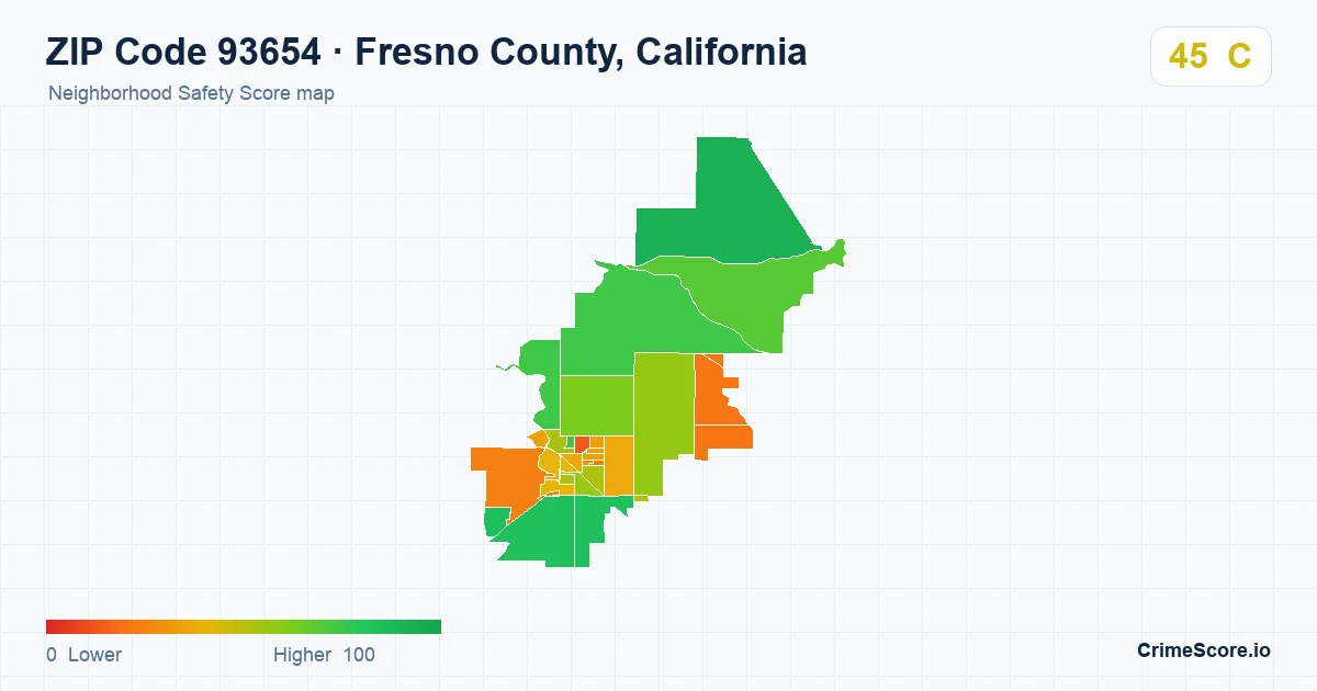 ZIP Code 93654 in Fresno County, California neighborhood Safety Score map