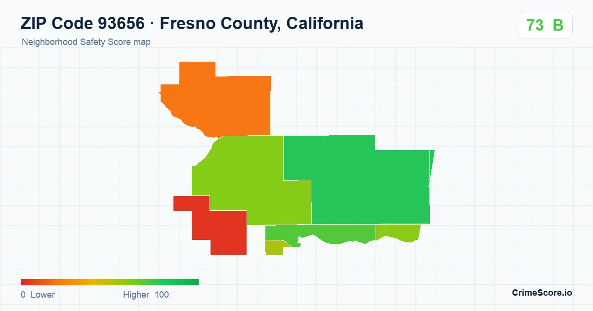 ZIP Code 93656 in Fresno County, California neighborhood Safety Score map
