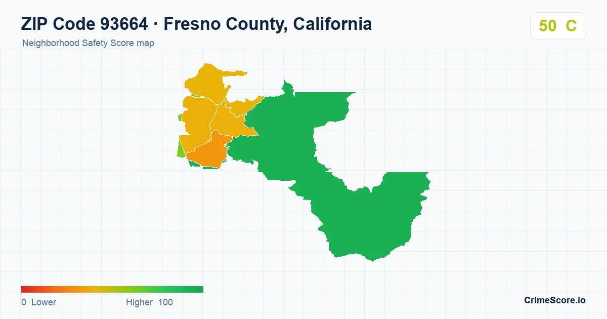 ZIP Code 93664 in Fresno County, California neighborhood Safety Score map