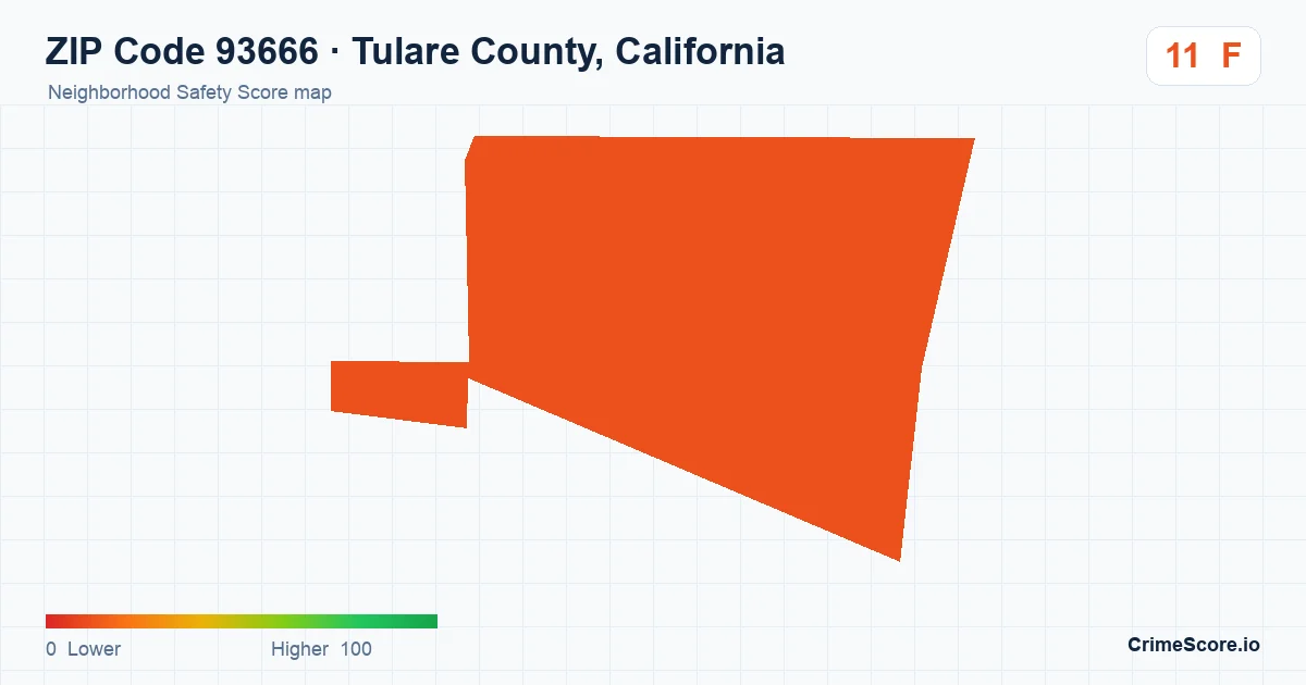 ZIP Code 93666 in Tulare County, California neighborhood Safety Score map