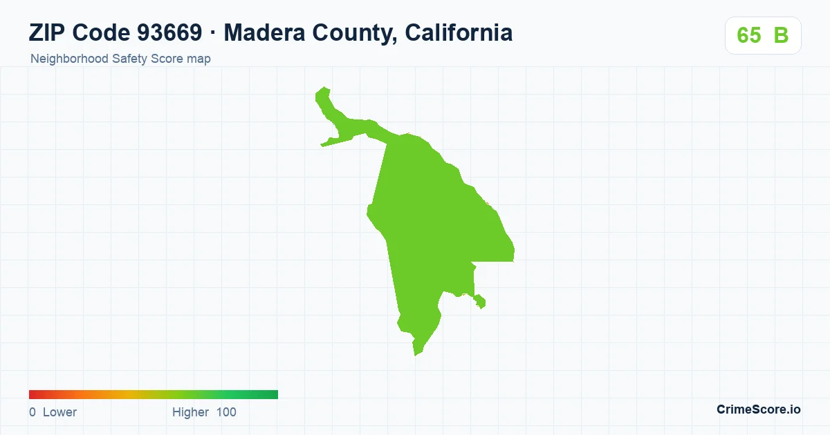 ZIP Code 93669 in Madera County, California neighborhood Safety Score map