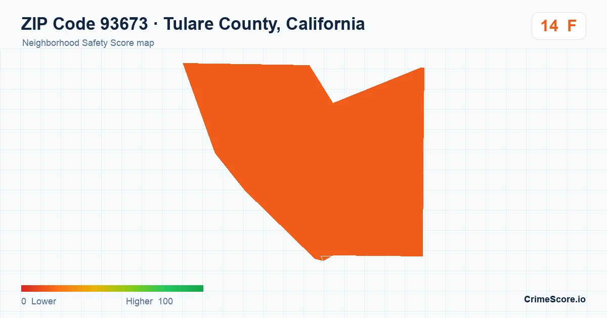 ZIP Code 93673 in Tulare County, California neighborhood Safety Score map