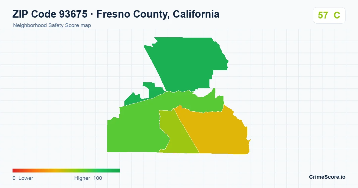 ZIP Code 93675 in Fresno County, California neighborhood Safety Score map