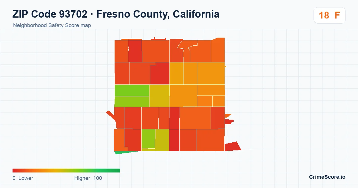 ZIP Code 93702 in Fresno County, California neighborhood Safety Score map