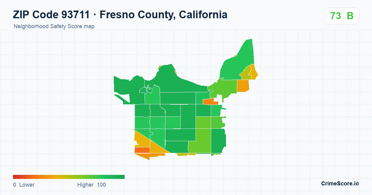 ZIP Code 93711 in Fresno County, California neighborhood Safety Score map