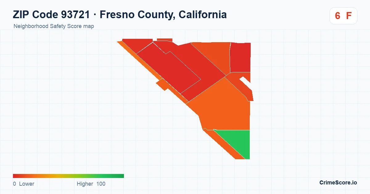 ZIP Code 93721 in Fresno County, California neighborhood Safety Score map