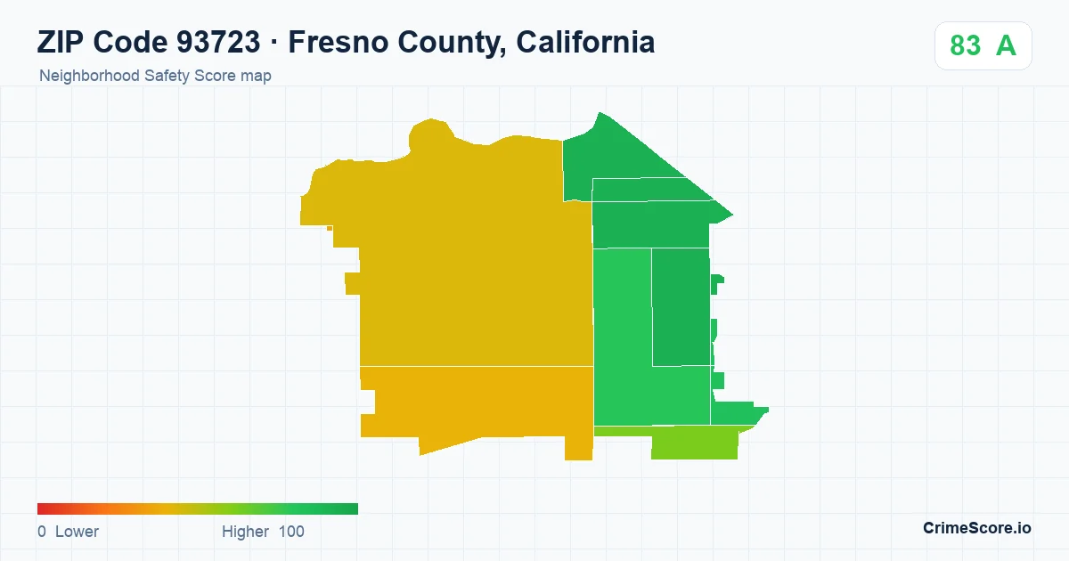 ZIP Code 93723 in Fresno County, California neighborhood Safety Score map