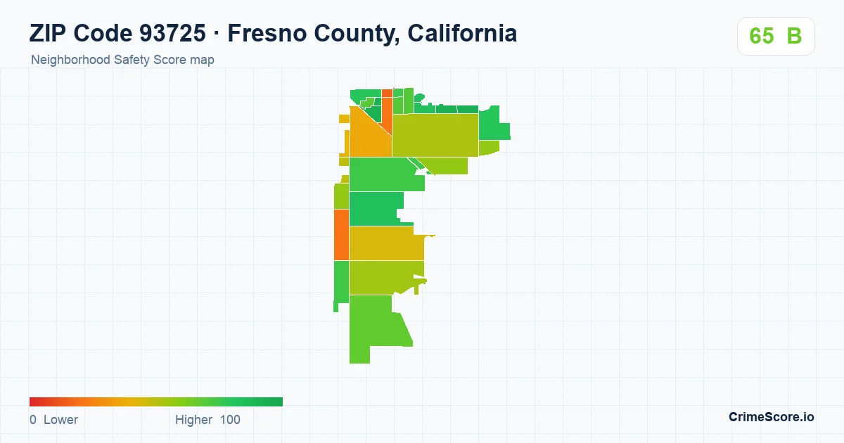 ZIP Code 93725 in Fresno County, California neighborhood Safety Score map