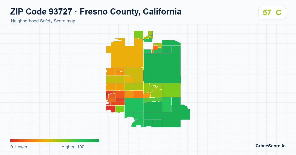 ZIP Code 93727 in Fresno County, California neighborhood Safety Score map