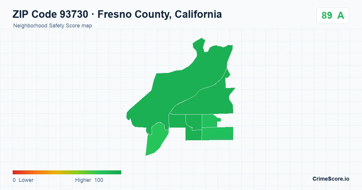 ZIP Code 93730 in Fresno County, California neighborhood Safety Score map