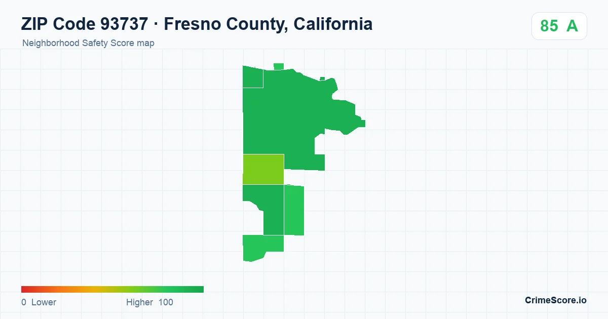 ZIP Code 93737 in Fresno County, California neighborhood Safety Score map