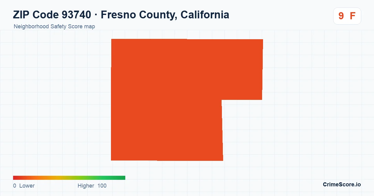 ZIP Code 93740 in Fresno County, California neighborhood Safety Score map