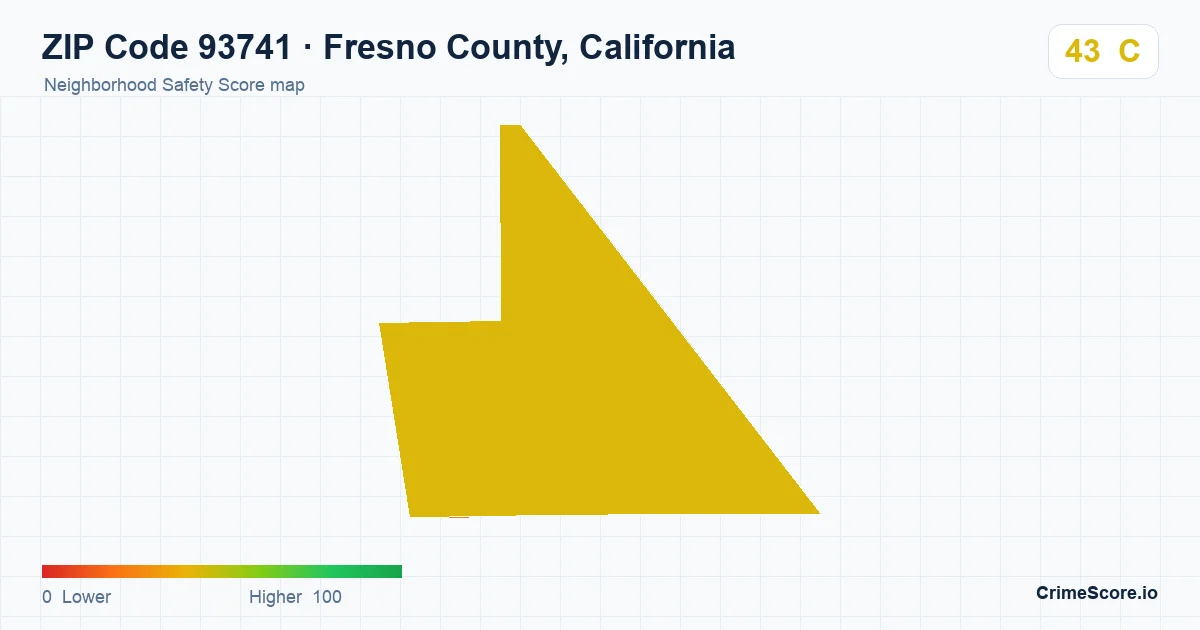 ZIP Code 93741 in Fresno County, California neighborhood Safety Score map