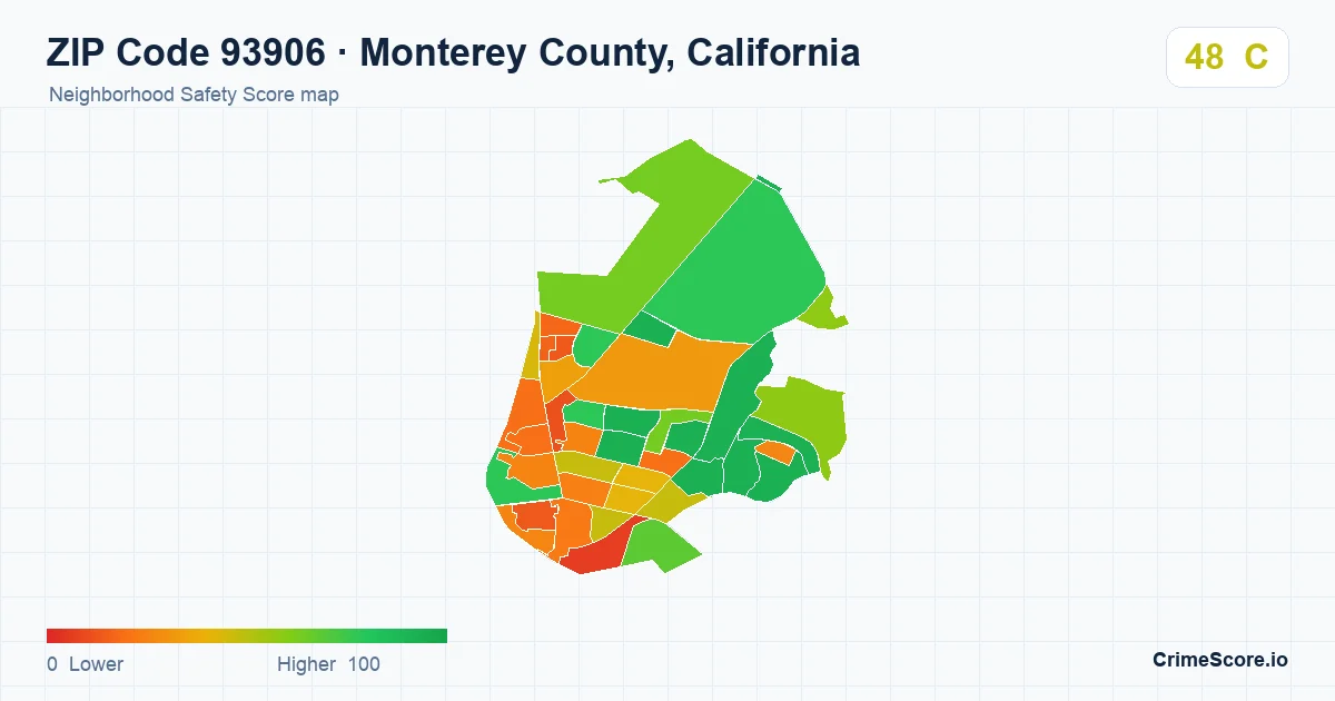 ZIP Code 93906 in Monterey County, California neighborhood Safety Score map
