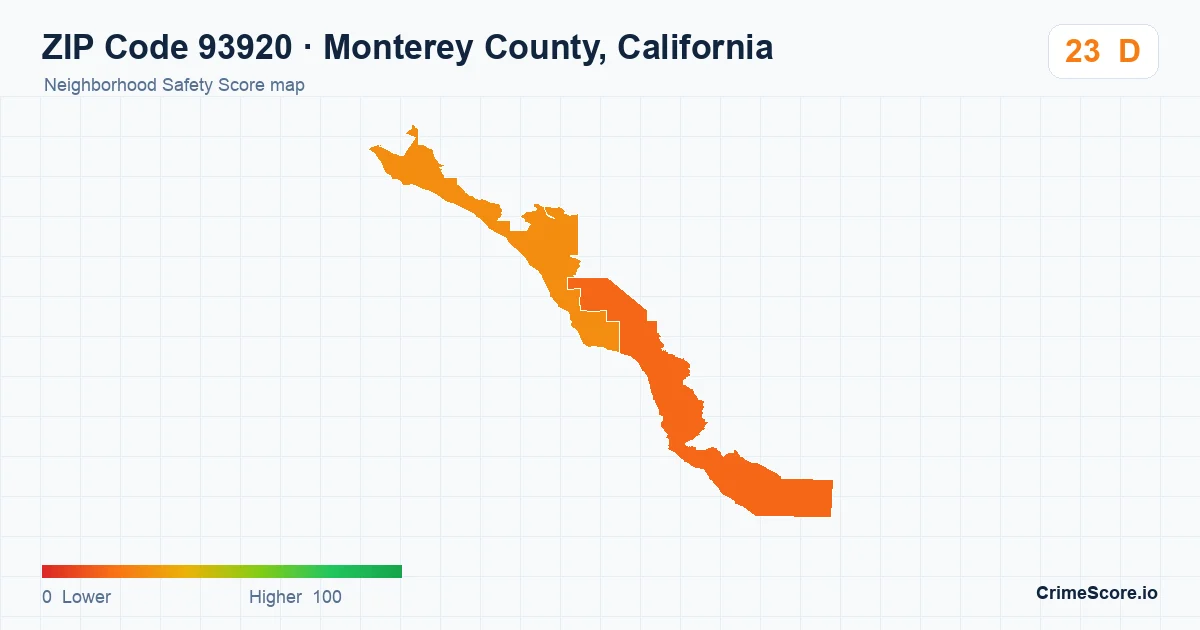 ZIP Code 93920 in Monterey County, California neighborhood Safety Score map