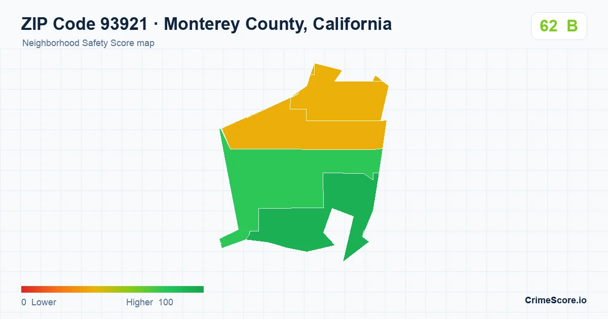 ZIP Code 93921 in Monterey County, California neighborhood Safety Score map