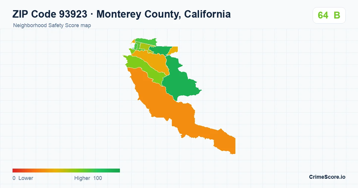 ZIP Code 93923 in Monterey County, California neighborhood Safety Score map